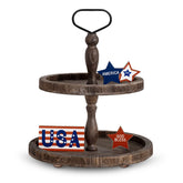 Mustry Rustic Wooden 2 Tiered Tray, Round Farmhouse Kitchen Table Decor Serving Tier Tray, Food Fruits Cupcake Display Coffee Bar Home Party Seasonal Decorations (Brown) image 0